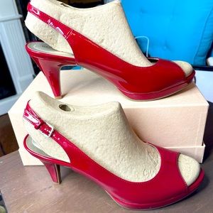 Red Patent Leather Peeptoe Slingback Heels